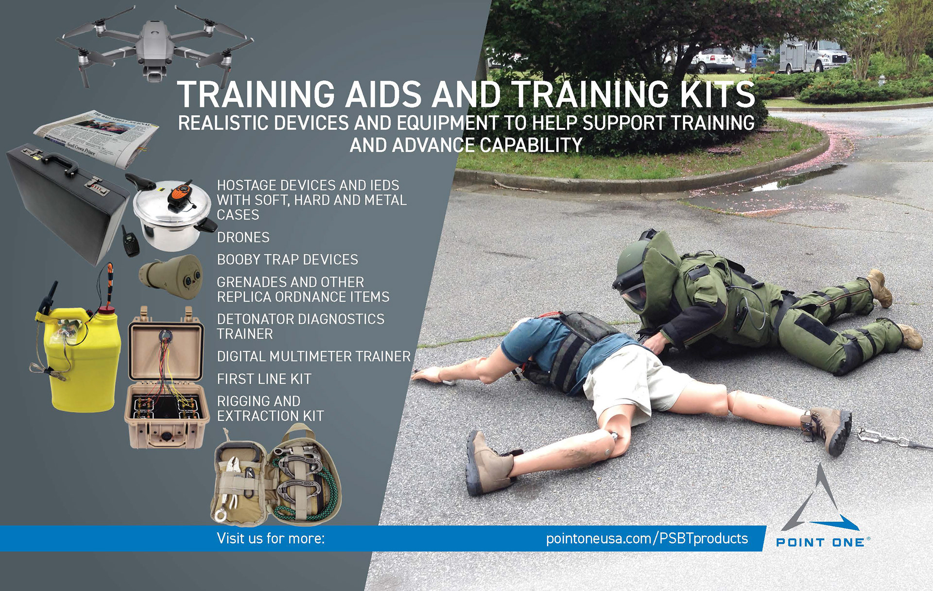 Half-page ad in a trade publication for bomb tech training aids