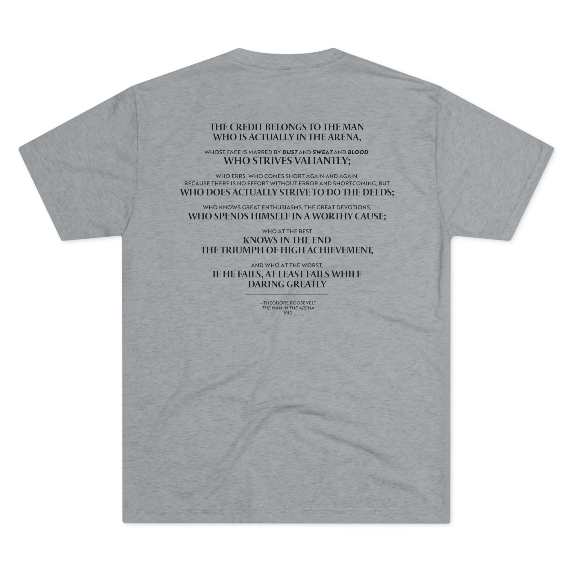 The Man in the Arena T-shirt Design, select words from the speech, back