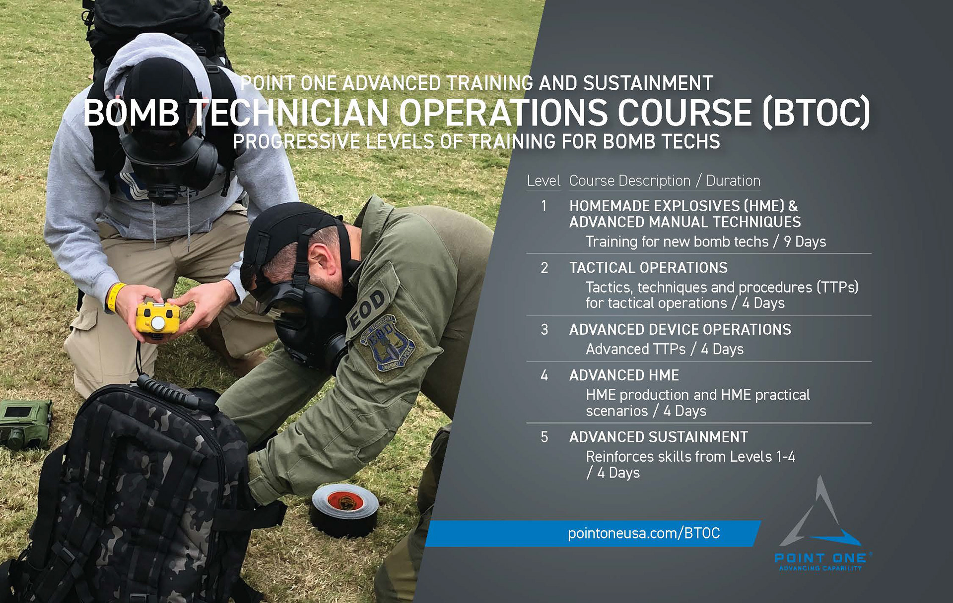 Half-page ad in a trade publication for bomb tech training