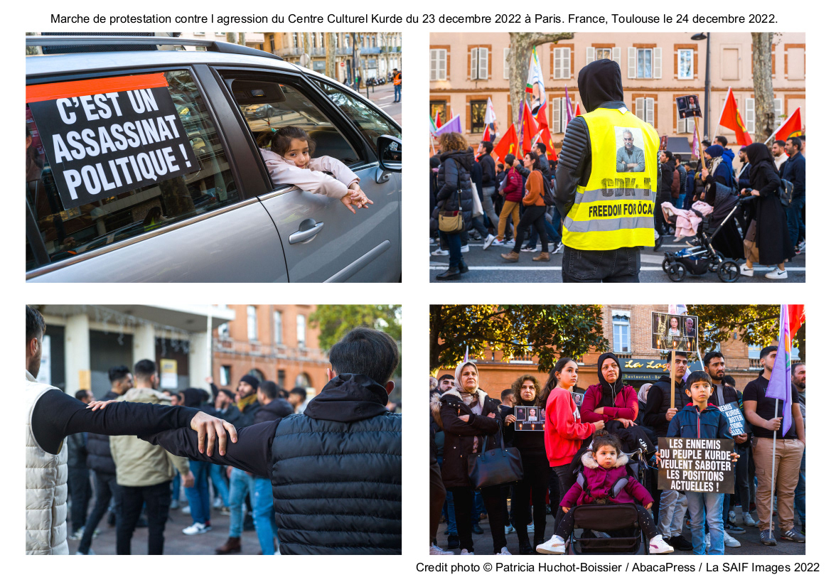 Marche de protestation contre l agression du Centre Culturel Kurde du 23 decembre 2022 à Paris. France, Toulouse le 24 decembre 2022