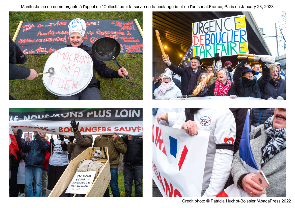 Manifestation de commerçants à l'appel du "Collectif pour la survie de la boulangerie et de l'artisanat.France, Paris on January 23, 2023