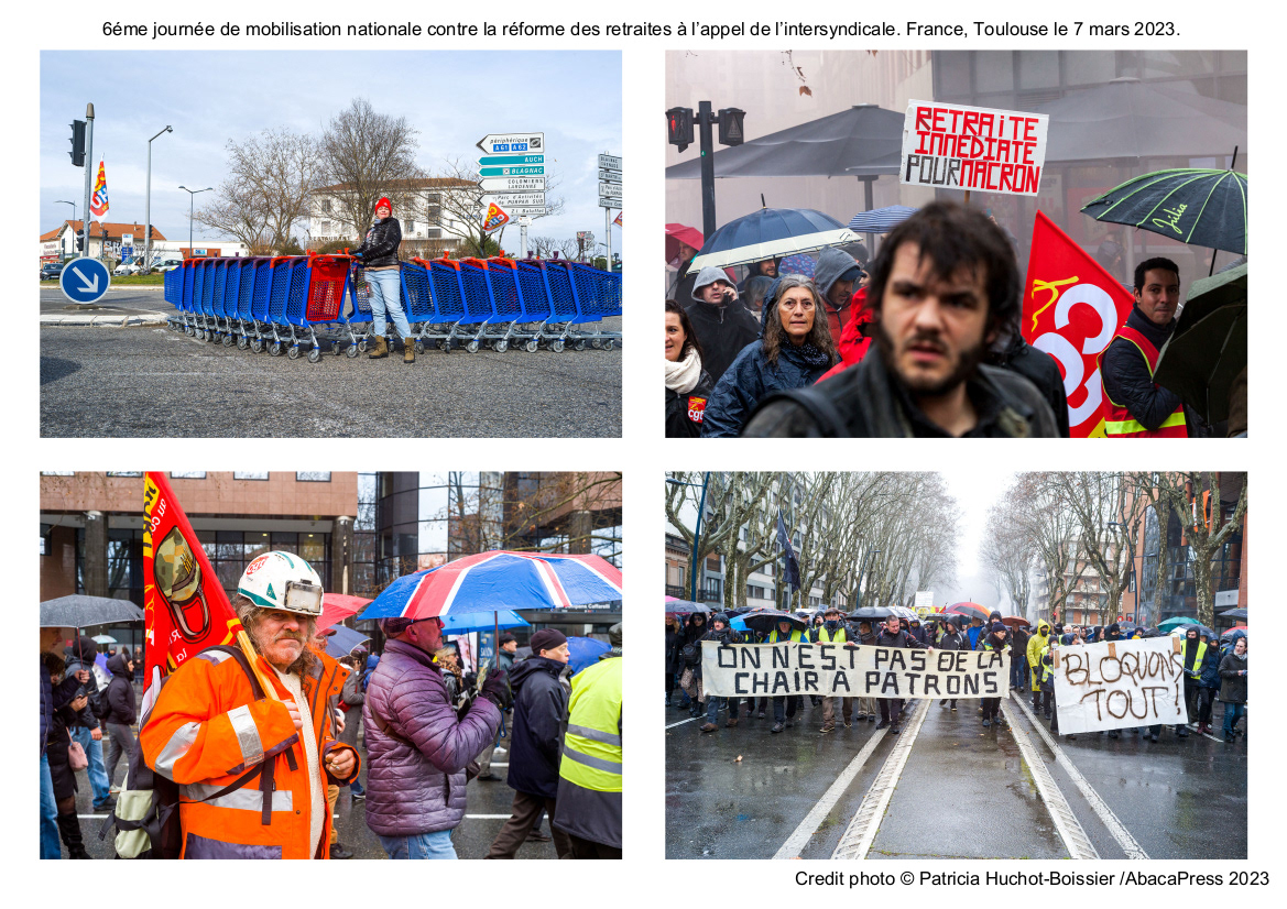 6éme journée de mobilisation nationale contre la réforme des retraites à l’appel de l’intersyndicale. France, Toulouse le 7 mars 2023
