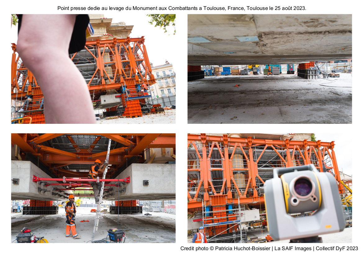 Point presse dedie au levage du Monument aux Combattants a Toulouse, France, Toulouse le 25 août 2023