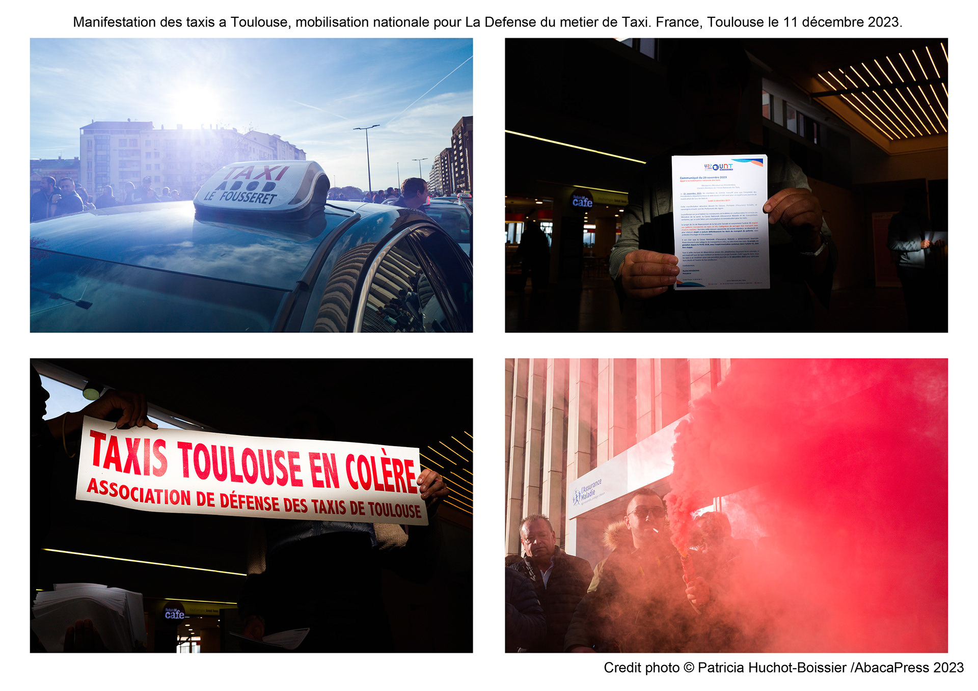 Manifestation des taxis a Toulouse, mobilisation nationale pour La Defense du metier de Taxi. France, Toulouse le 11 décembre 2023