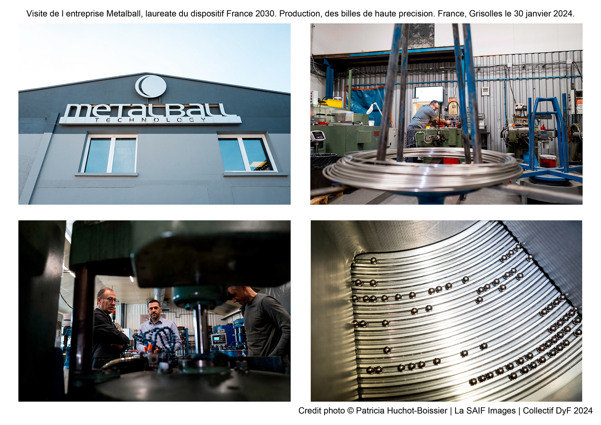 Visite de l entreprise Metalball, laureate du dispositif France 2030. Production, des billes de haute precision. France, Grisolles le 30 janvier 2024_