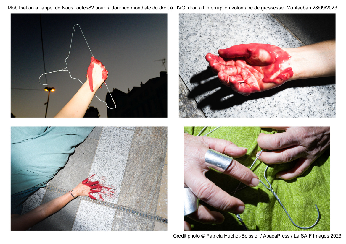 Mobilisation a l’appel de NousToutes82 pour la Journee mondiale du droit à l IVG, droit a l interruption volontaire de grossesse. Montauban 28/09/2023