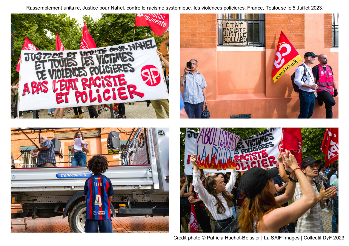 Rassemblement unitaire, Justice pour Nahel, contre le racisme systemique, les violences policieres. France, Toulouse le 5 Juillet 2023