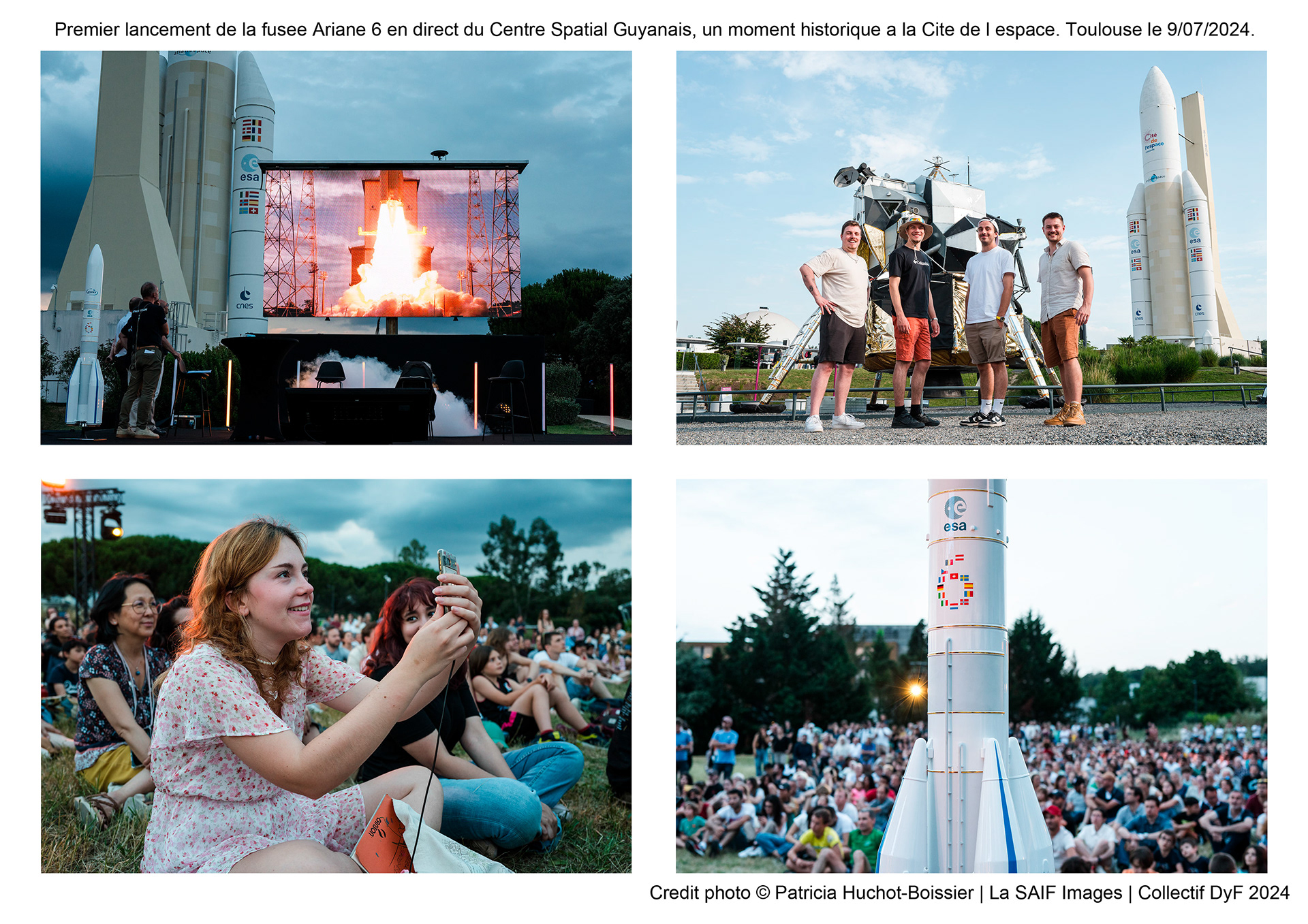 Premier lancement de la fusee Ariane 6 en direct du Centre Spatial Guyanais, un moment historique a la Cite de l espace. Toulouse le 9-07-2024