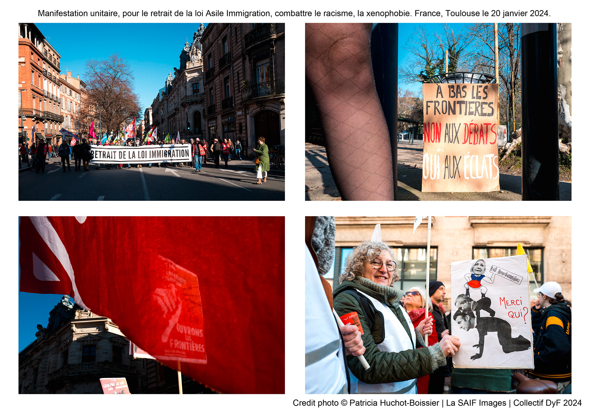 Manifestation unitaire, pour le retrait de la loi Asile Immigration, combattre le racisme, la xenophobie. France, Toulouse le 20 janvier 2024_