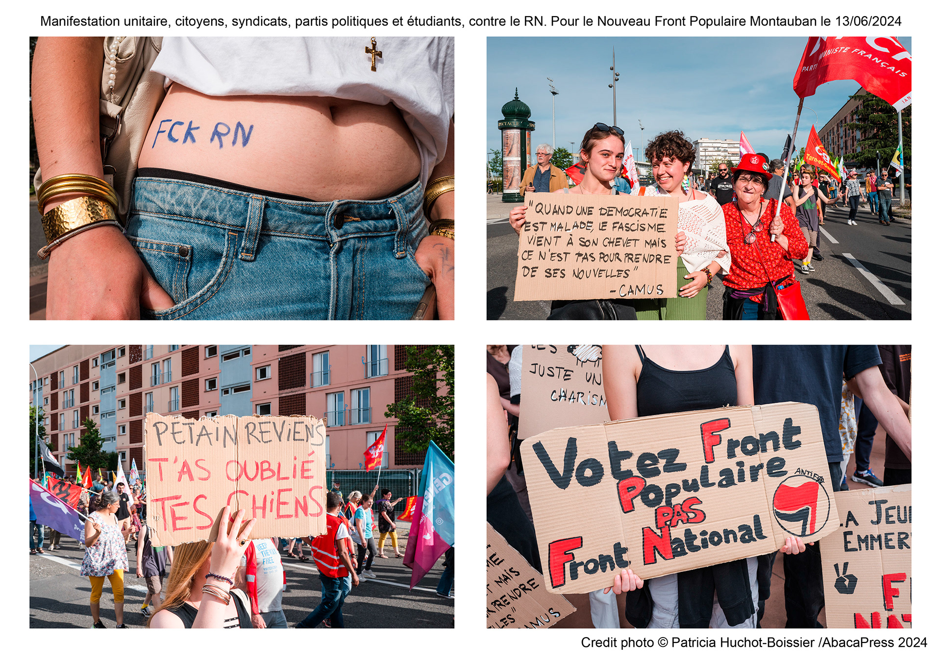 Manifestation unitaire, citoyens, syndicats, partis politiques et étudiants, contre le RN. Pour le Nouveau Front Populaire Montauban le 13-06-2024