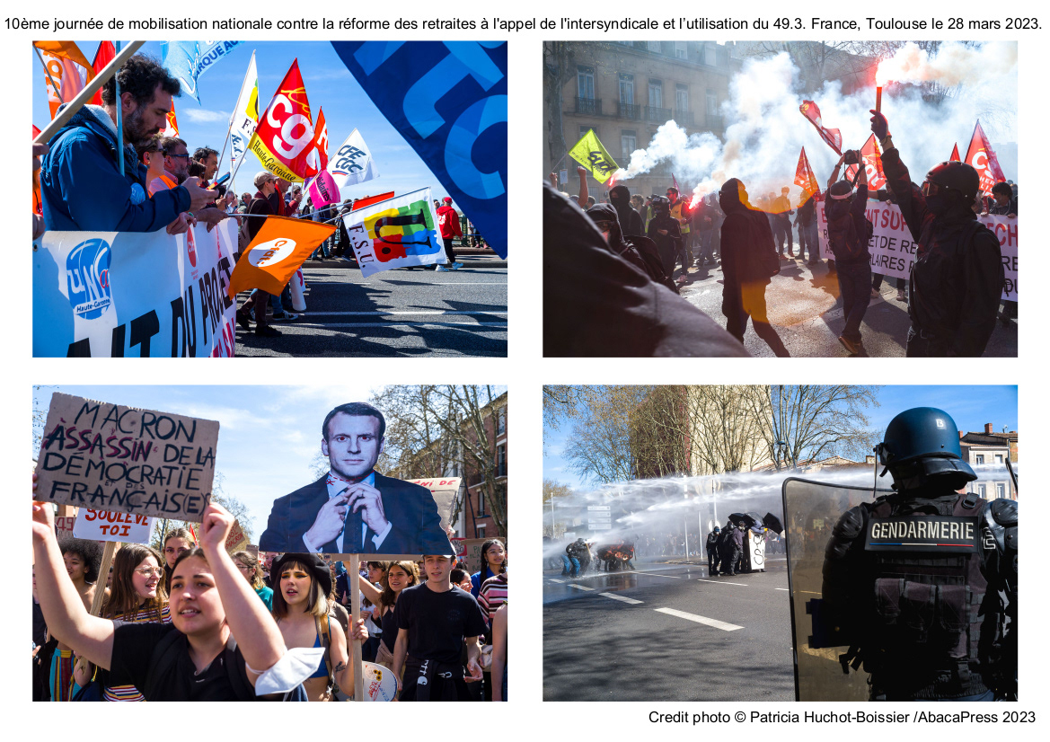 10ème journée de mobilisation nationale contre la réforme des retraites à l'appel de l'intersyndicale et l’utilisation du 49.3. France, Toulouse le 28 mars 2023