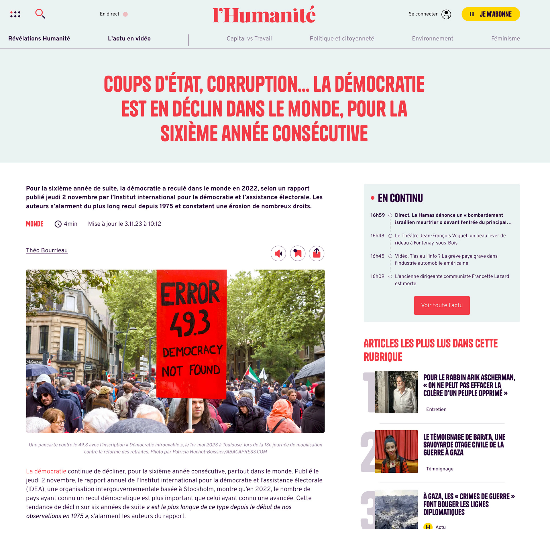 3 Novembre 2023 - L'Humanité