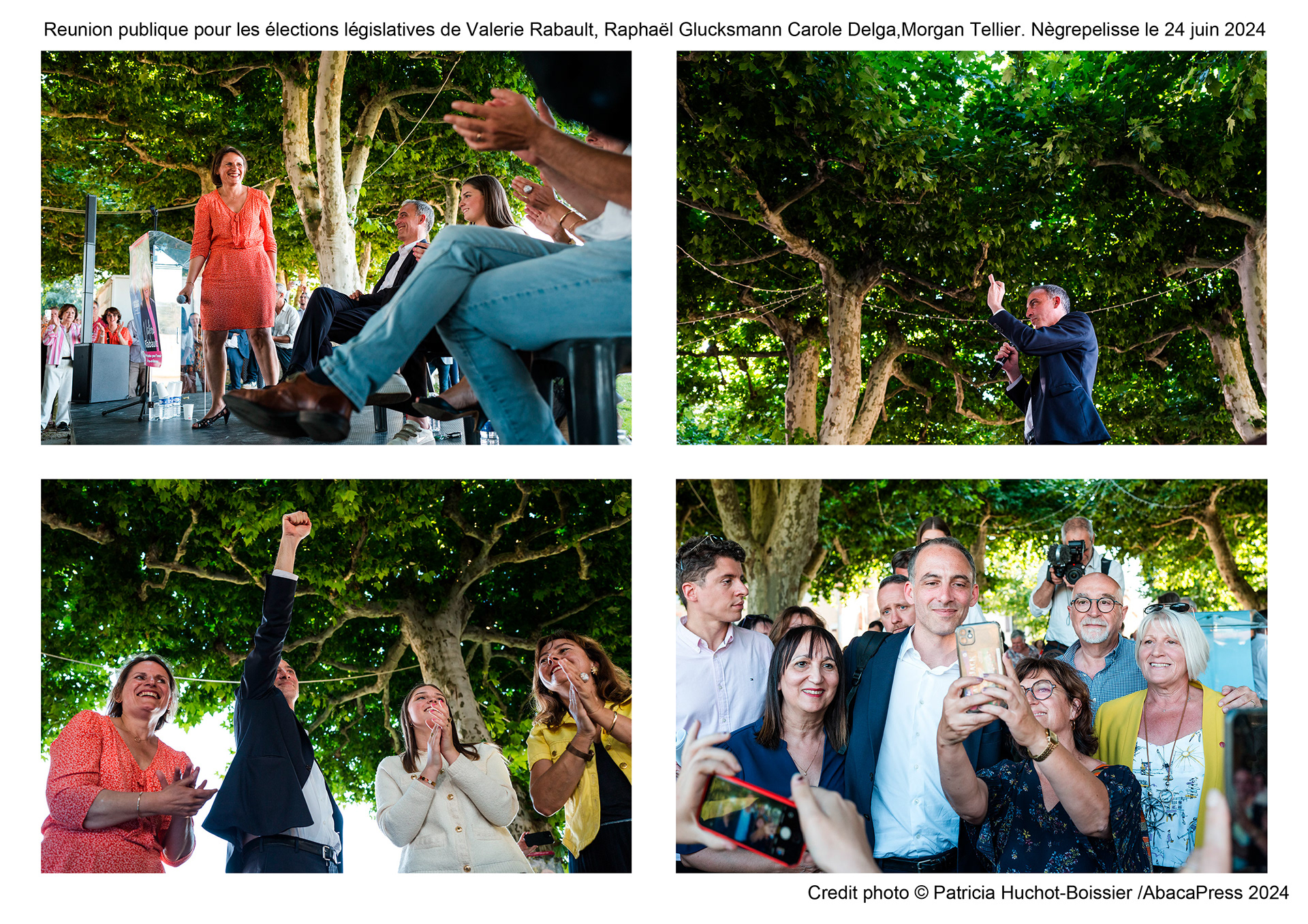 Reunion publique pour les élections législatives de Valerie Rabault, Raphaël Glucksmann Carole Delga,Morgan Tellier. Nègrepelisse le 24 juin 2024