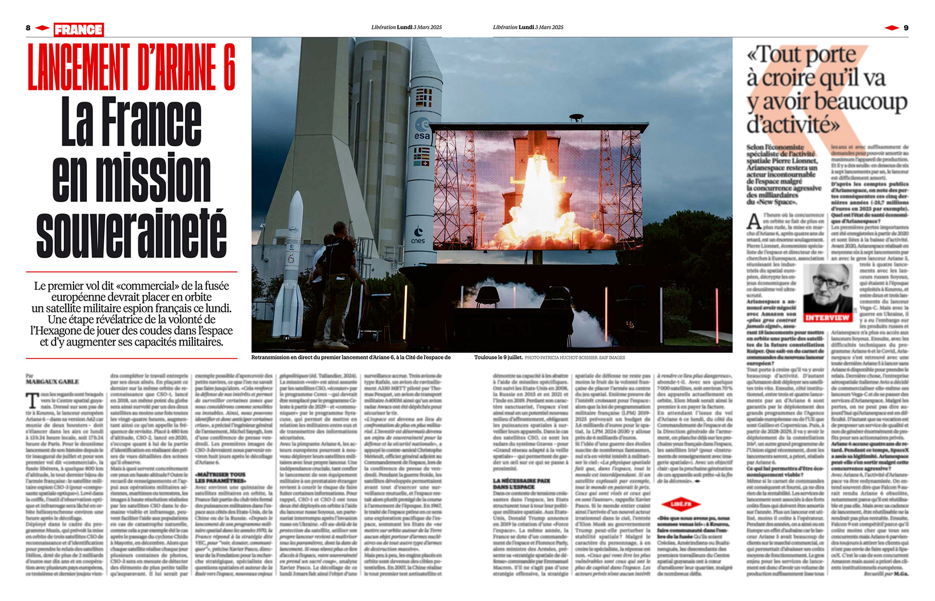 Libération , 3 mars 2025 - LANCEMENT D'ARIANE 6 La France en mission souveraineté