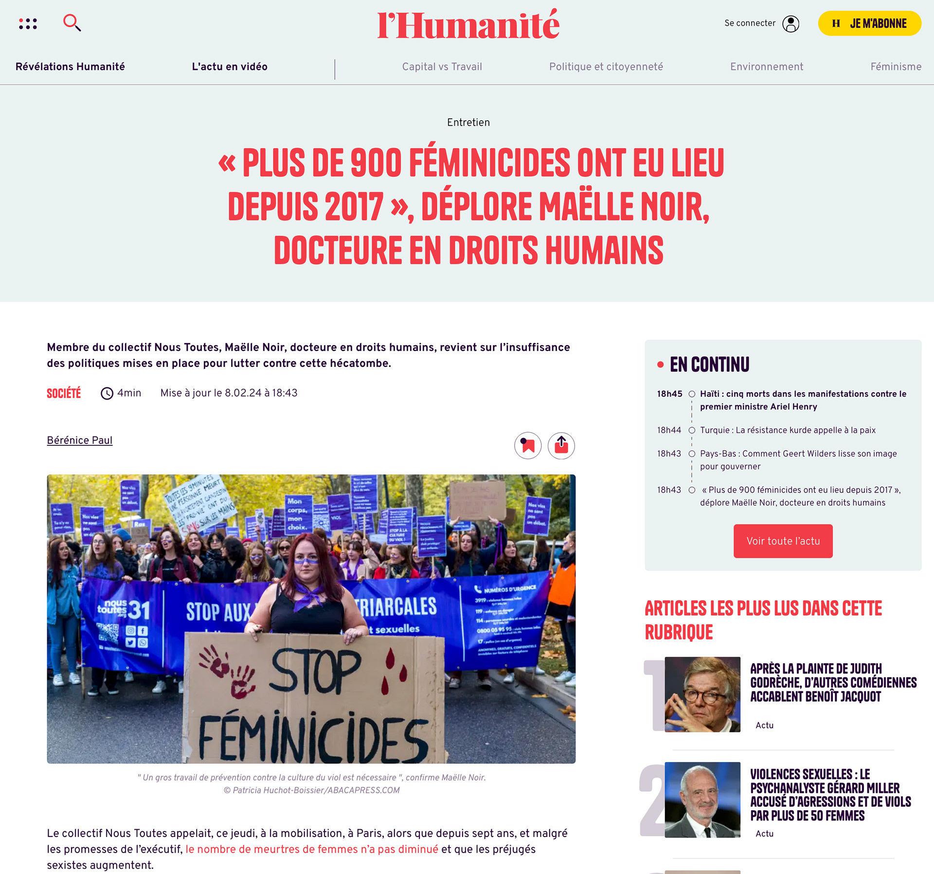 Humanite - 8 fevrier 2024 