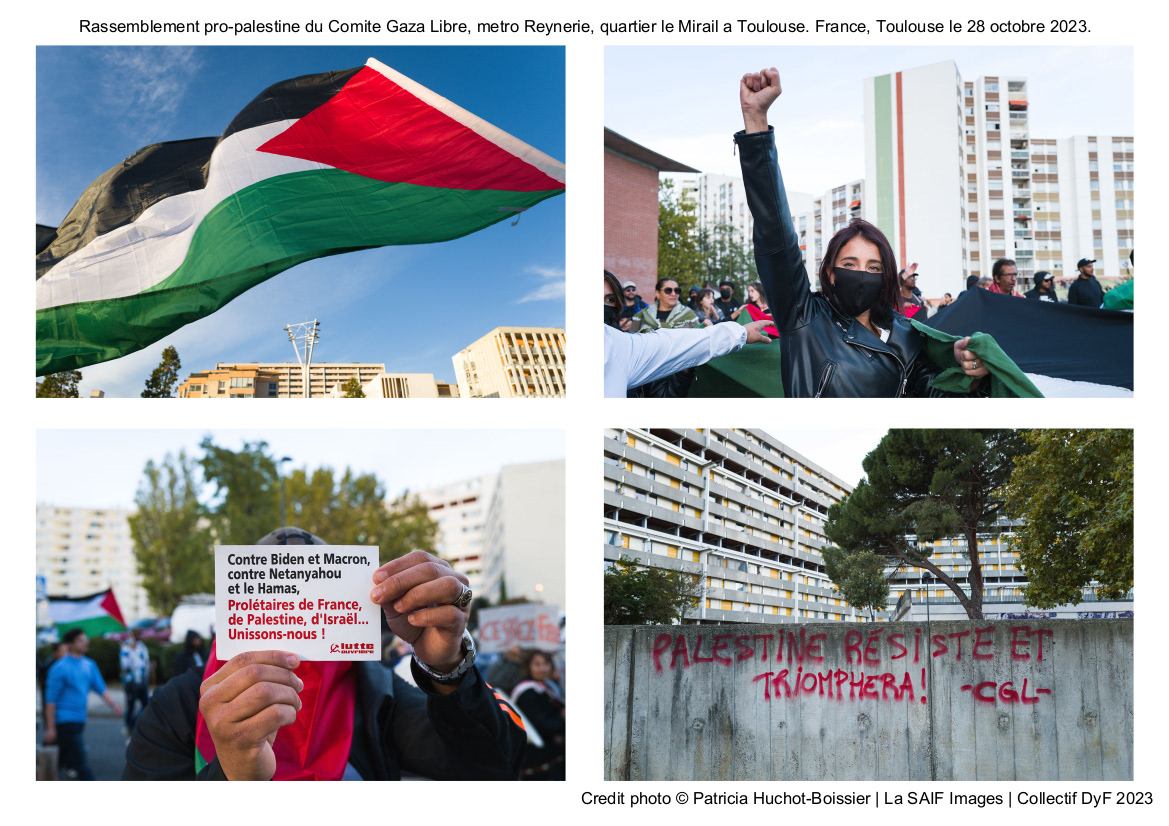 Rassemblements pro-palestine du Comite Gaza Libre, metro Reynerie, quartier le Mirail a Toulouse. France, Toulouse le 28 octobre 2023