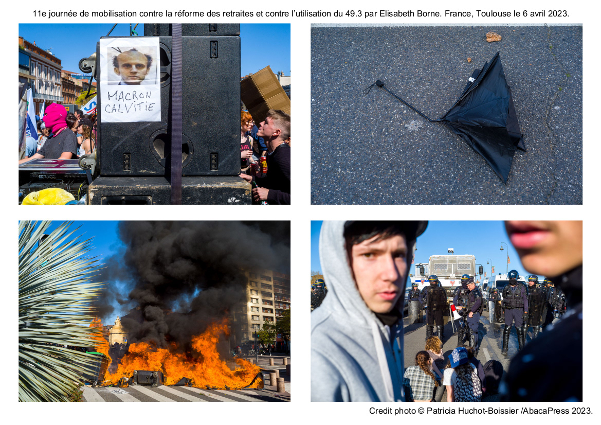 11e journée de mobilisation contre la réforme des retraites et contre l’utilisation du 49.3 par Elisabeth Borne. France, Toulouse le 6 avril 2023