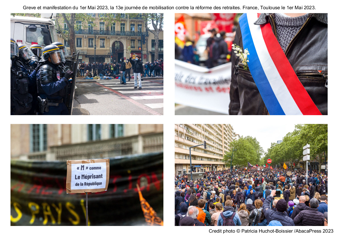 Greve et manifestation du 1er Mai 2023, la 13e journée de mobilisation contre la réforme des retraites. France, Toulouse le 1er Mai 2023