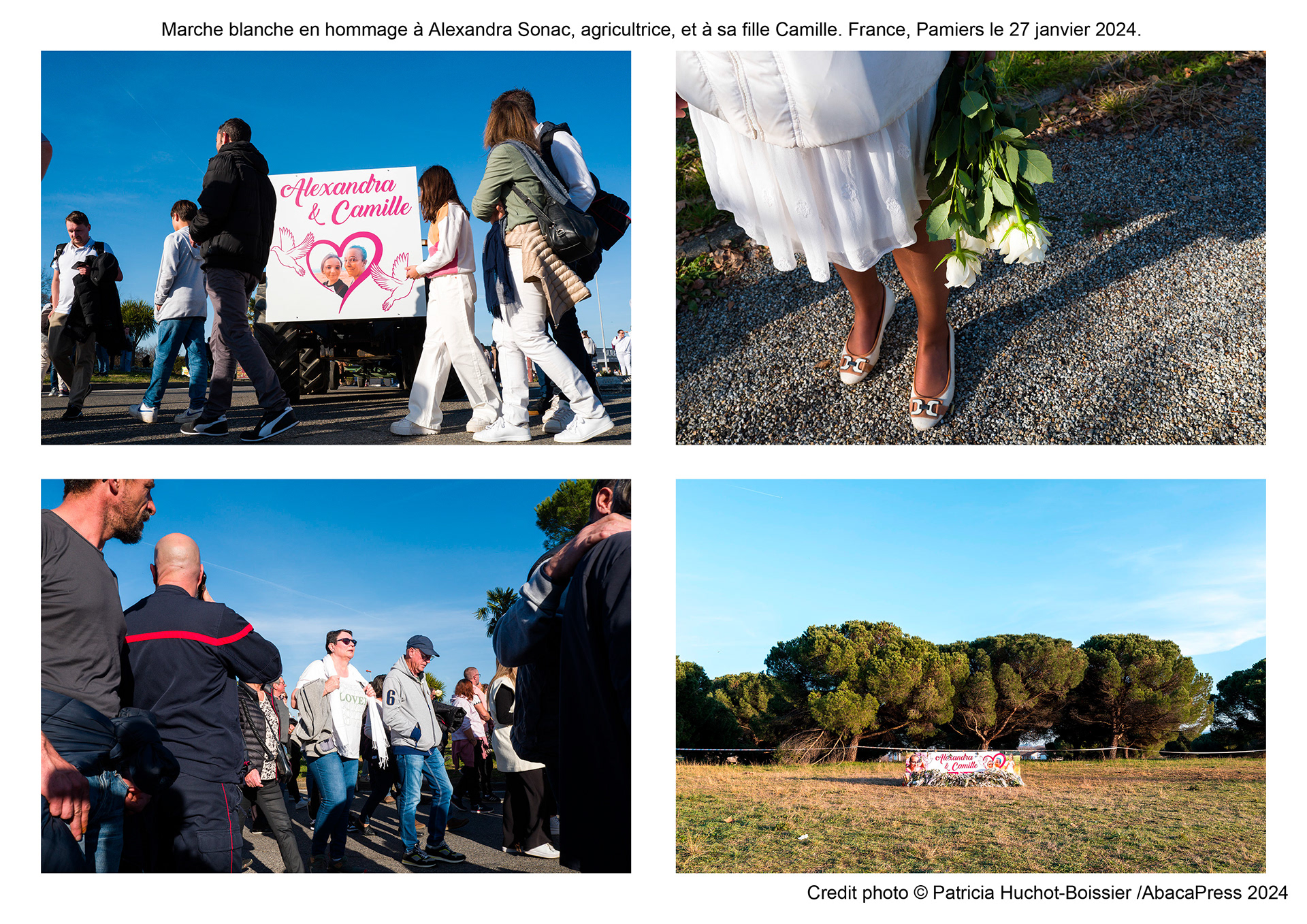 Marche blanche en hommage à Alexandra Sonac, agricultrice, et à sa fille Camille. France, Pamiers le 27 janvier 2024