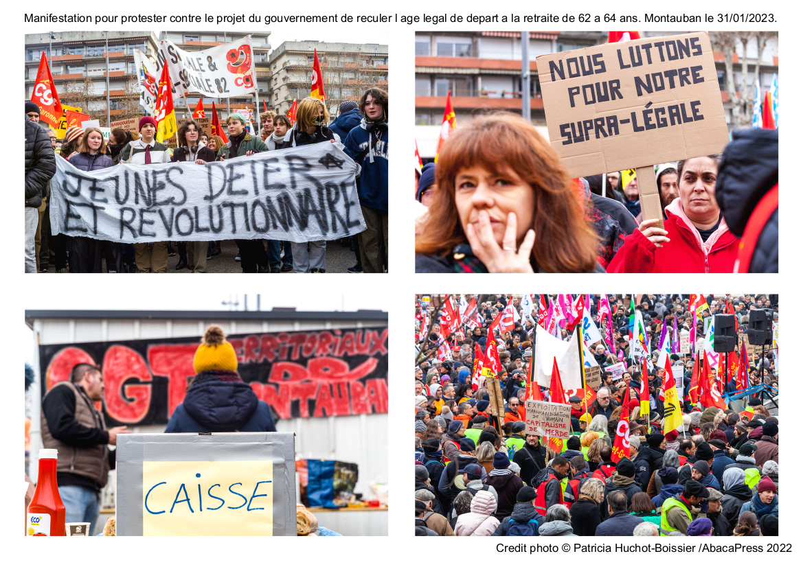 Manifestation pour protester contre le projet du gouvernement de reculer l age legal de depart a la retraite de 62 a 64 ans. Montauban le 31/01/2023