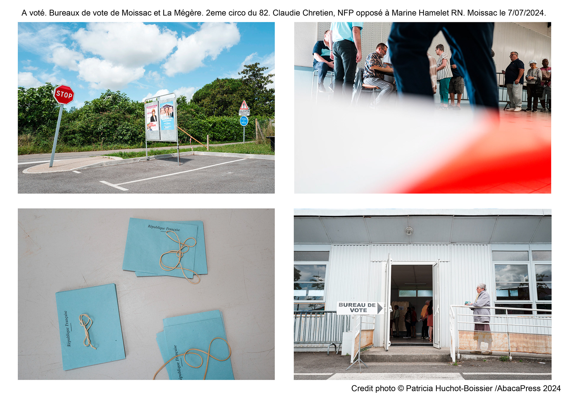 A voté. Bureau de vote de Moissac et La Mégère. 2eme circo du 82. Claudie Chretien, NFP opposé à Marine Hamelet RN. Moissac le 7-07-2024