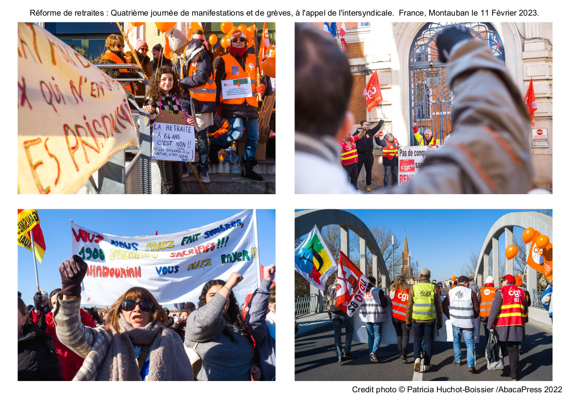 Réforme de retraites - Quatrième journée de manifestations et de grèves, à l'appel de l'intersyndicale.  France, Montauban le 11 Février 2023