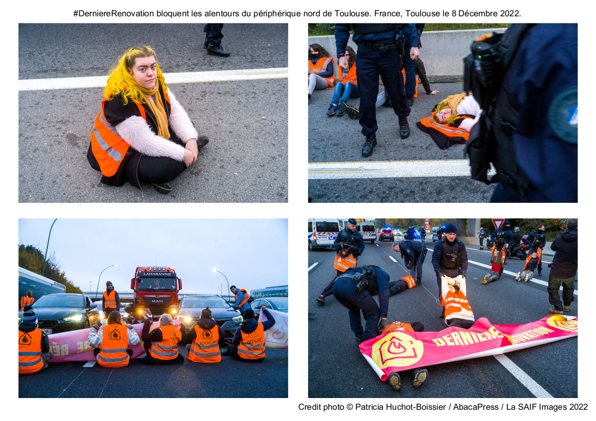  #DerniereRenovation bloquent les alentours du périphérique nord de Toulouse. France, Toulouse le 8 Décembre 2022