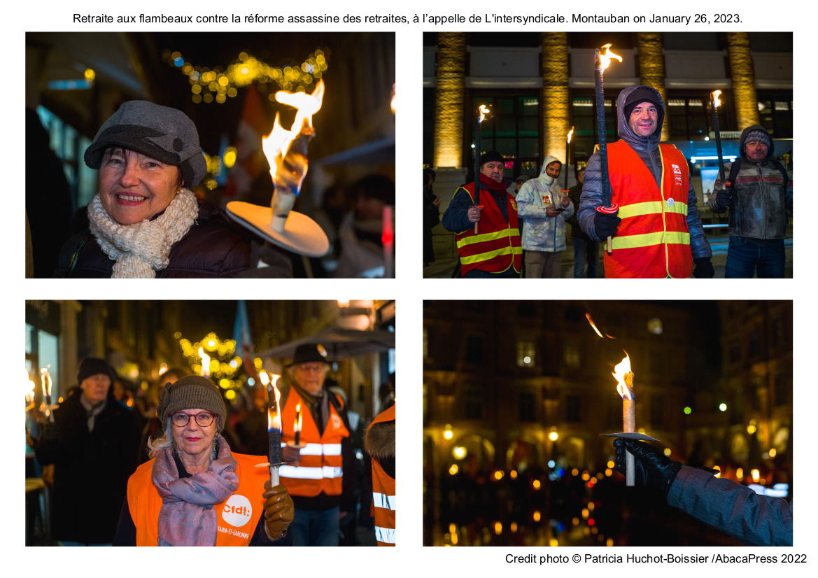 Retraite aux flambeaux contre la réforme assassine des retraites, à l’appelle de L'intersyndicale. Montauban on January 26, 2023