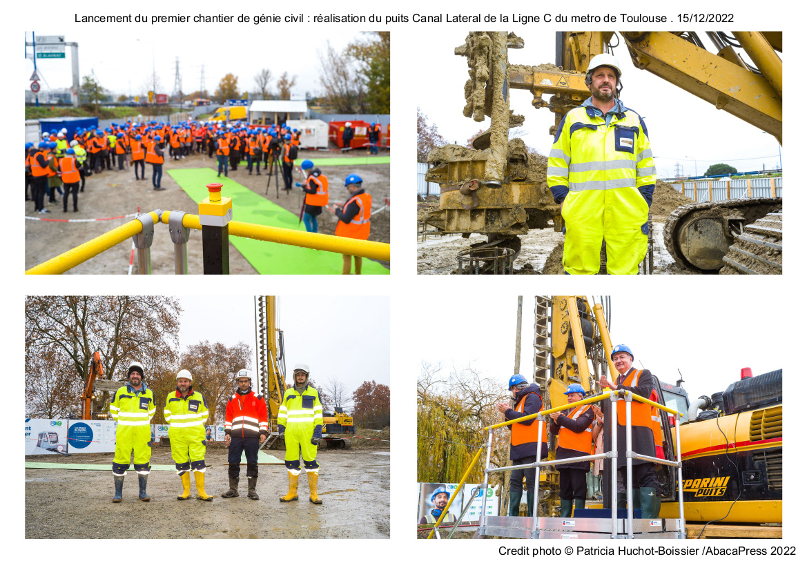 Lancement du premier chantier de génie civil - réalisation du puits Canal Lateral de la Ligne C du metro de Toulouse. 15/12/2022
