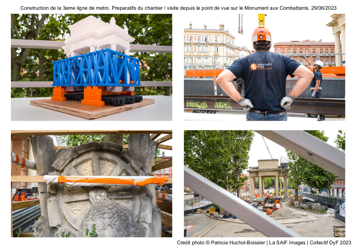 Construction de la 3eme ligne de metro. Preparatifs du chantier / visite depuis le point de vue sur le Monument aux Combattants. 29/06/2023