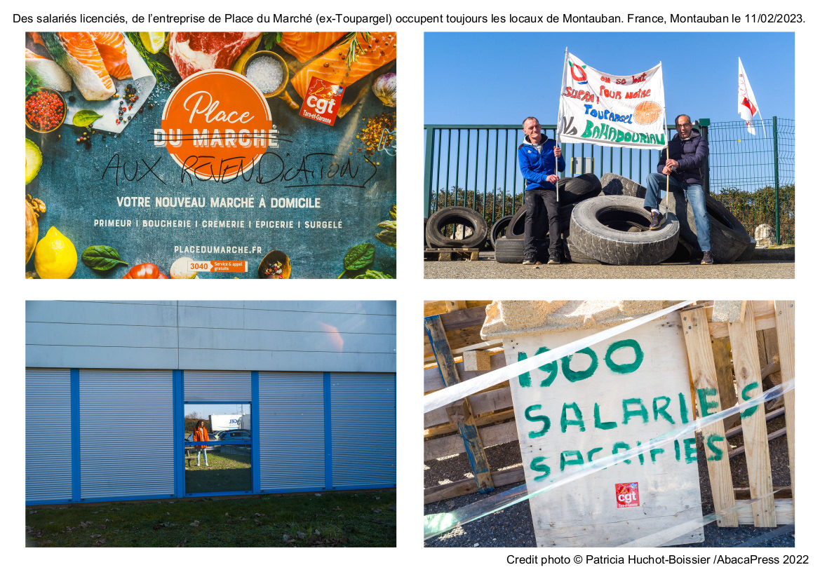 Des salariés licenciés, de l’entreprise de Place du Marché (ex-Toupargel) occupent toujours les locaux de Montauban. France, Montauban le 11/02/2023