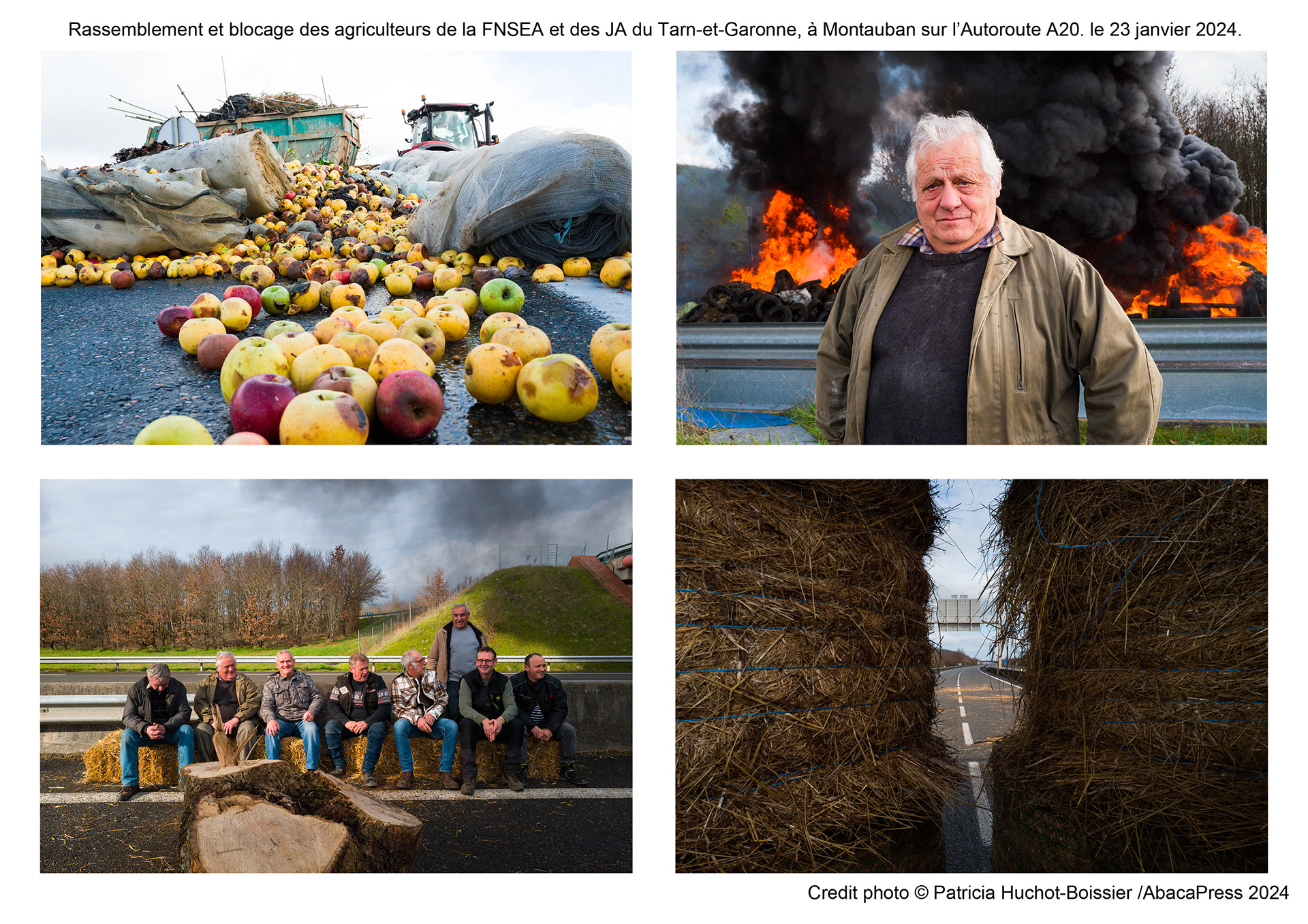 Rassemblement et blocage des agriculteurs de la FNSEA et des JA du Tarn-et-Garonne, à Montauban sur l’Autoroute A20. le 23 janvier 2024