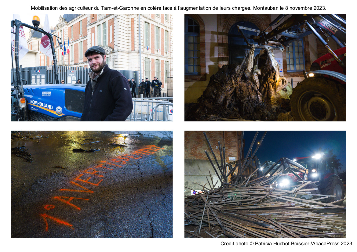 Mobilisation des agriculteur du Tarn-et-Garonne en colère face à l’augmentation de leurs charges. Montauban le 8 novembre 2023.