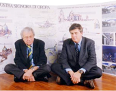 Enrico e Luca Villani: alle loro spalle il Progetto vincitore del Concorso per il Santuario di Oropa - 1999