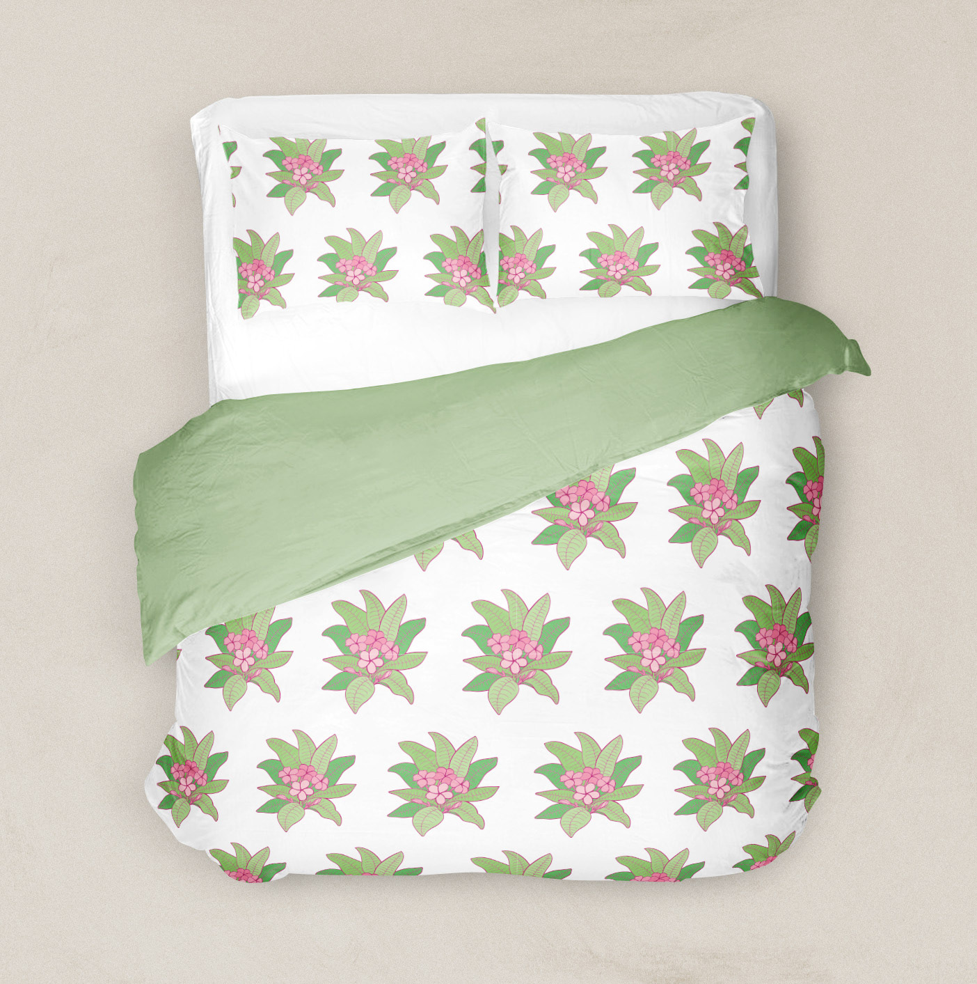 Plumeria flower pattern applied to bedding