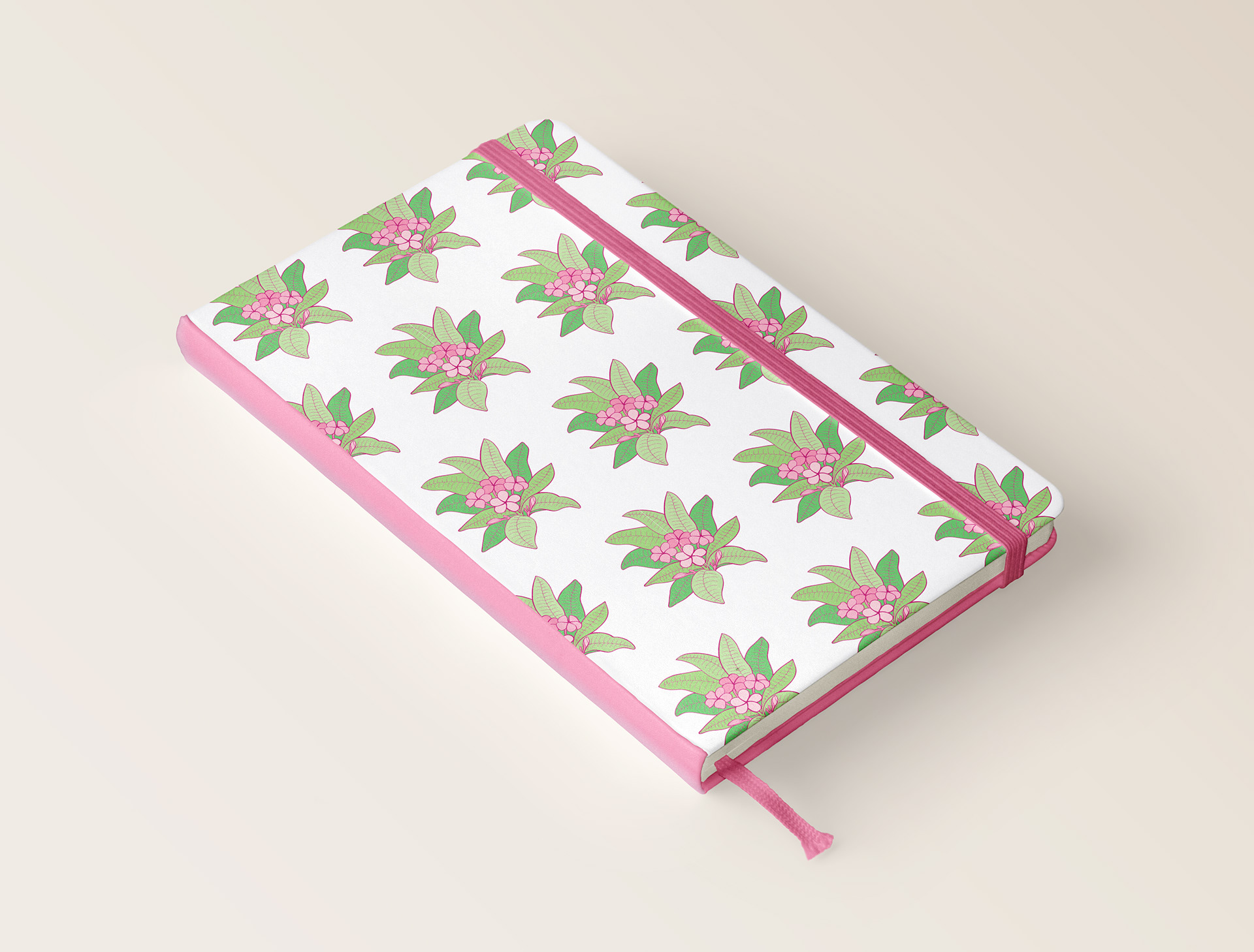 Plumeria flower pattern applied to notebook cover