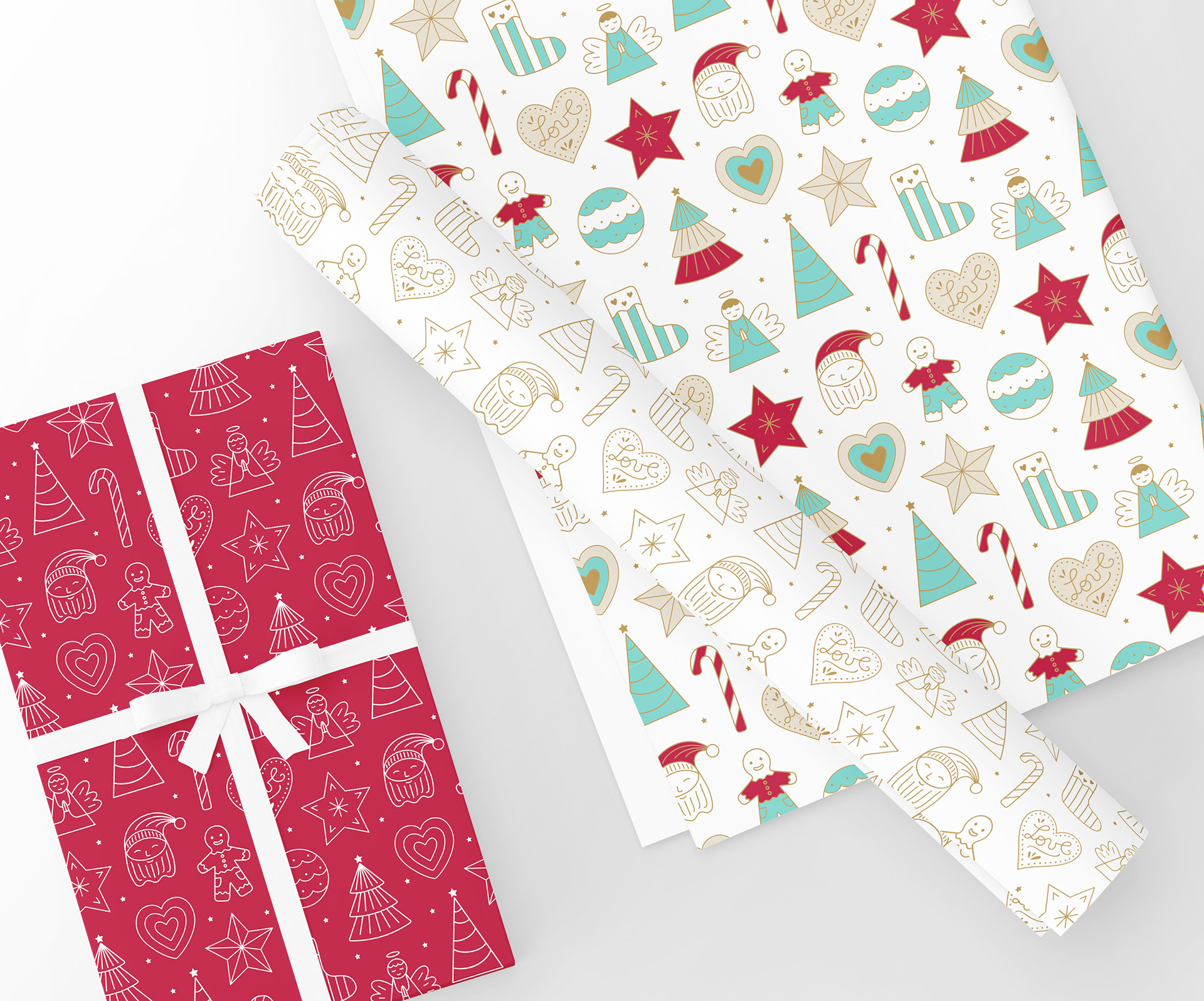 Christmas vector patterns applied to wrapping paper