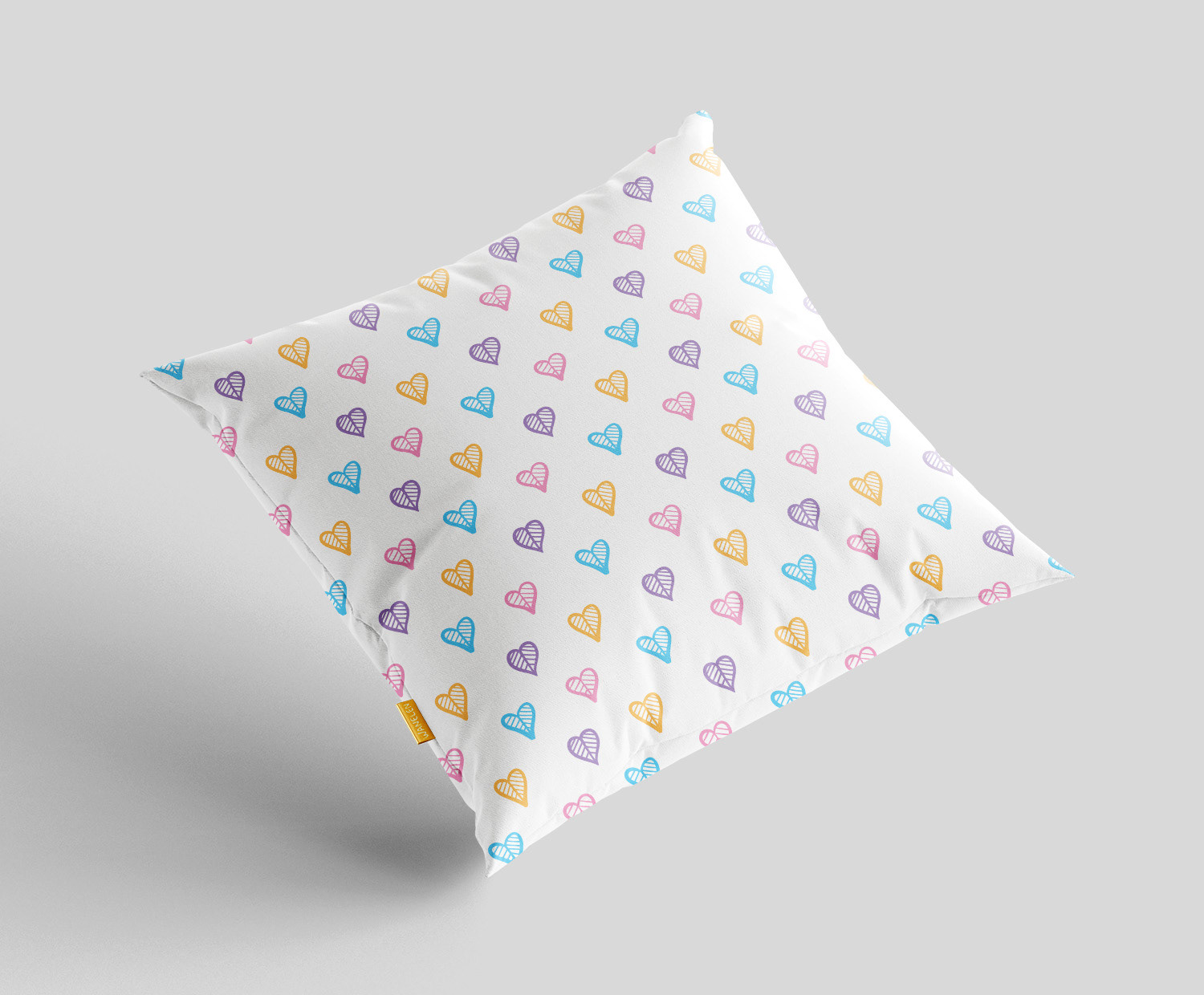 Colorful and cute hearts pattern applied to pillow fabric