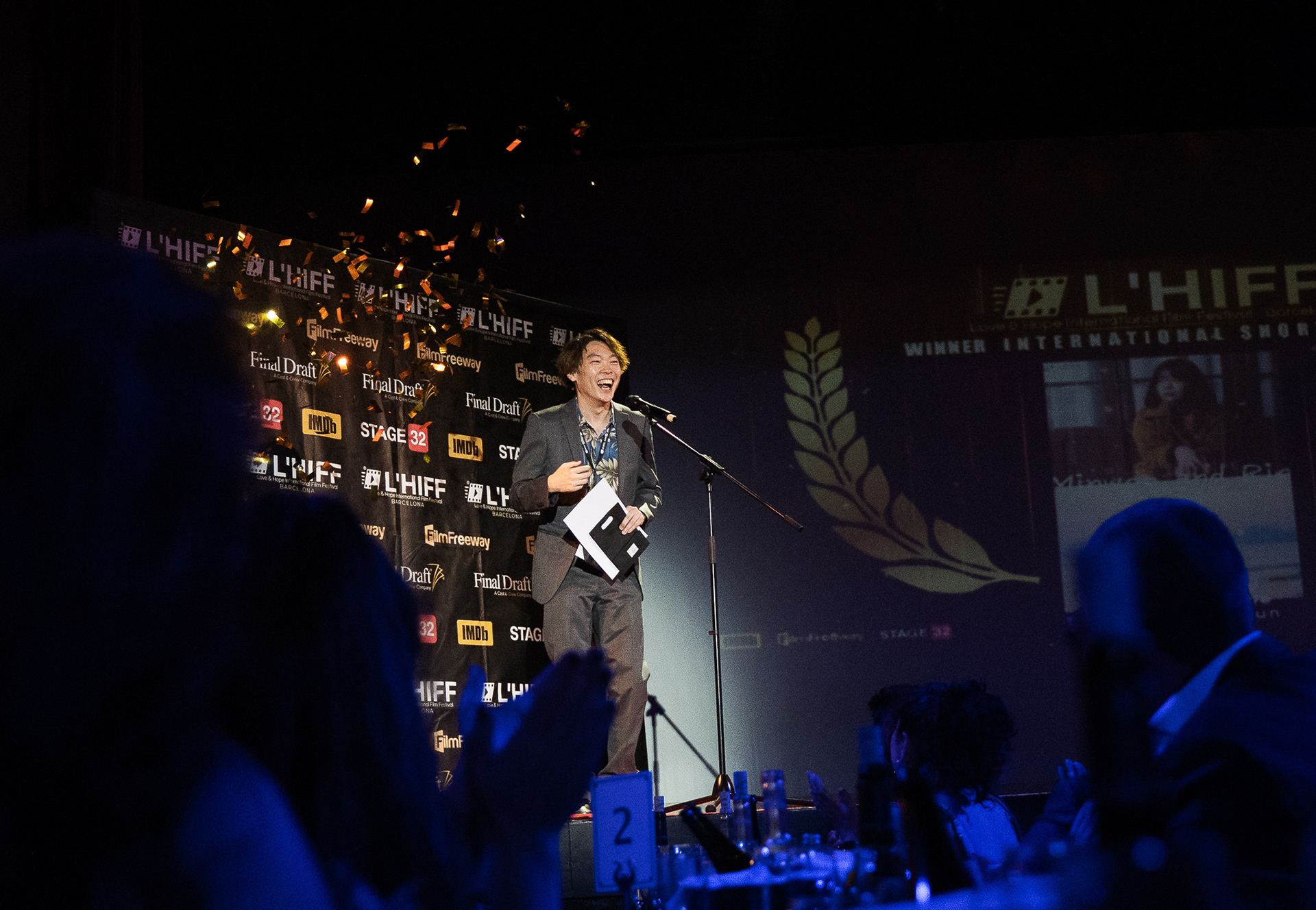 Corporate awards gala in Barcelona photographed with flash and LED lighting, capturing ambience and key branding elements