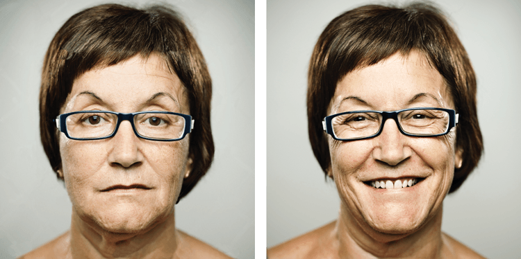 A before-and-after image of an unhappy consumer (before PHIO) next to the same now-happy consumer (after PHIO).