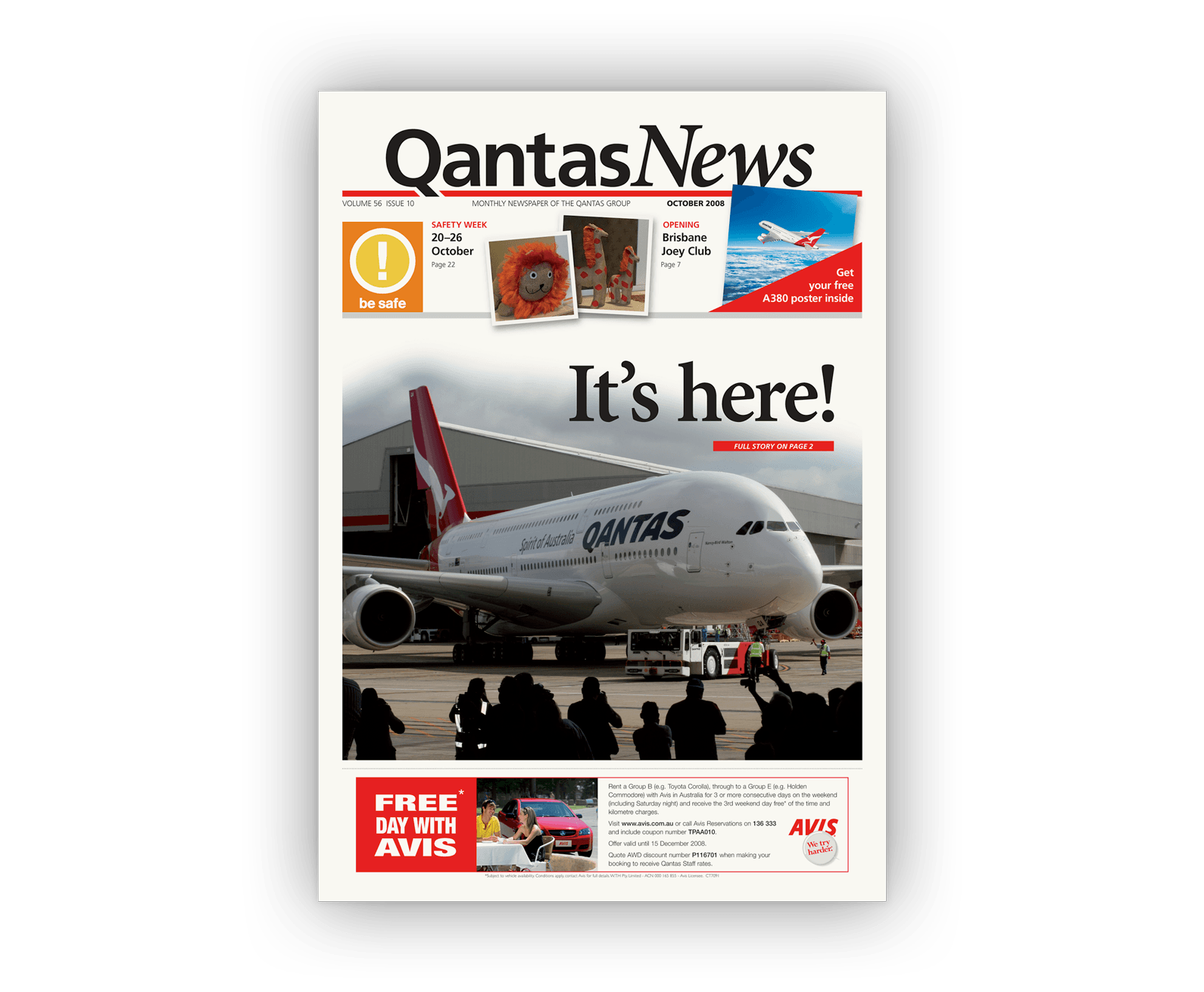 One of the newspaper's cover designs showing the arrival of Qantas's first Airbus A380 in Qantas livery.