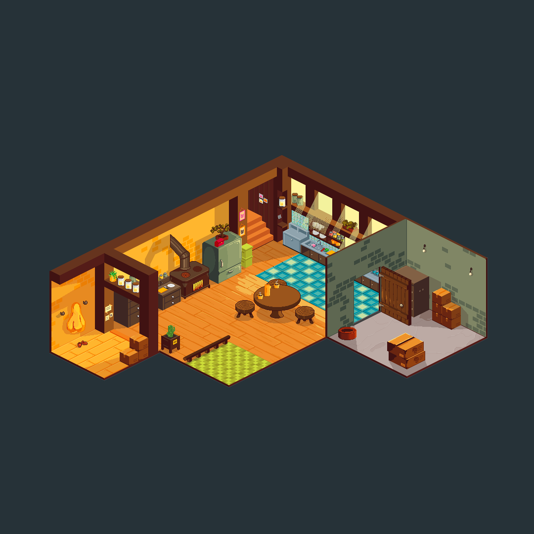 Room design for Online Course:  Pixel Art Master Course - Beginner to Professional/Freelance. The design was made using as a reference some images from the Internet.