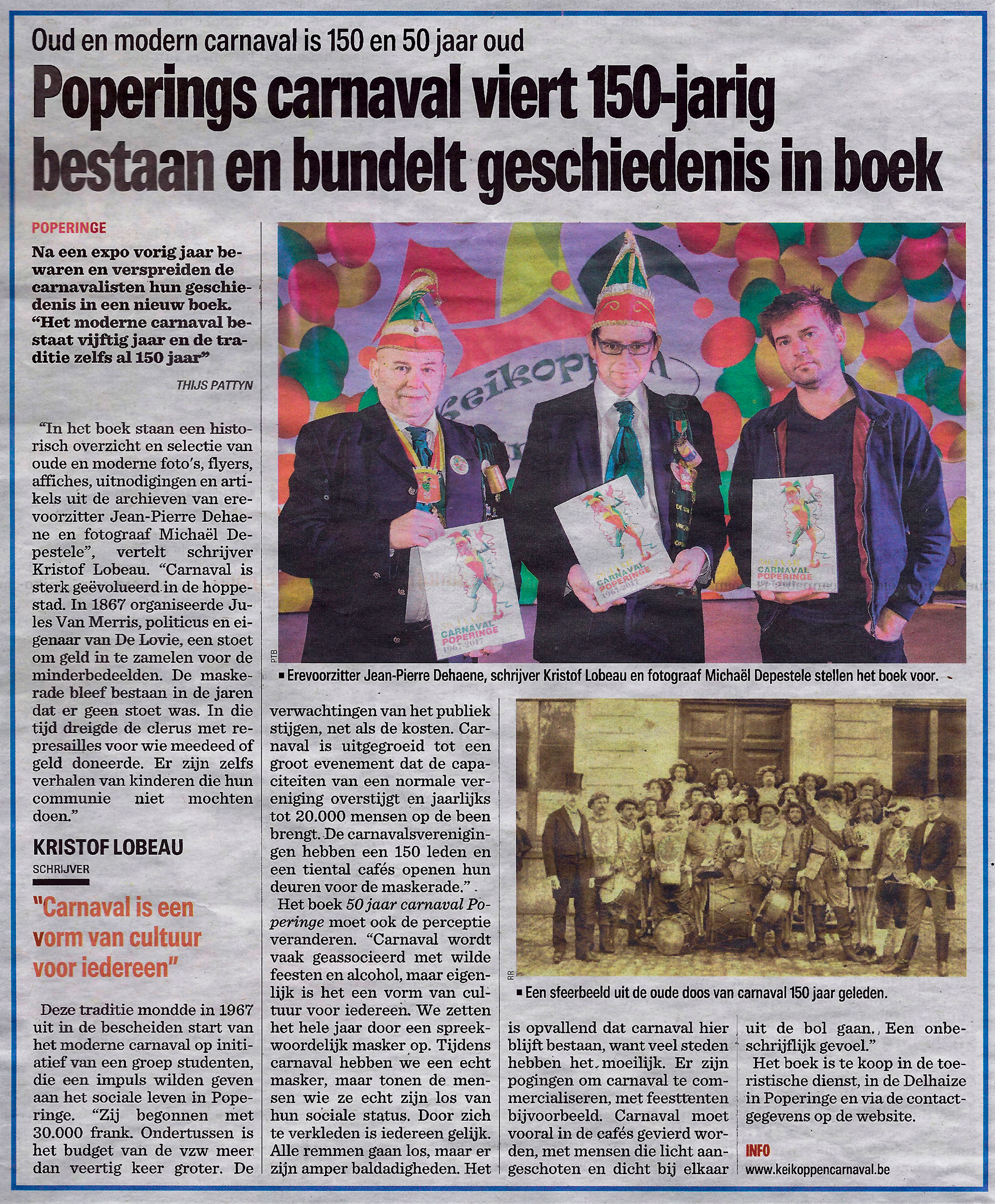 2017 - Het Nieuwsblad - Poperings carnaval viert 150-jarig bestaan en bundelt geschiedenis in boek