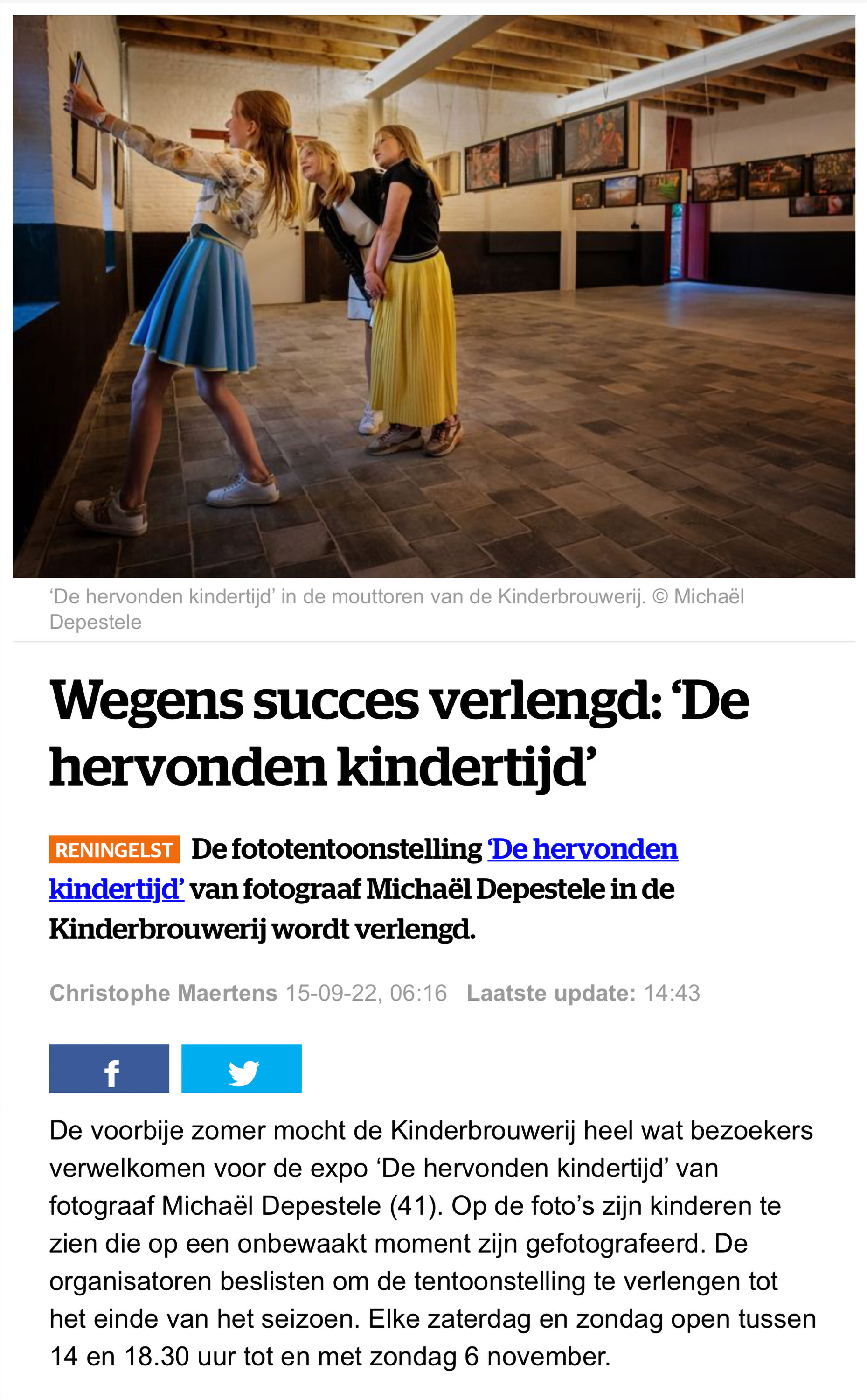 2022 - Het Laatste Nieuws - 'De hervonden kindertijd' wegens succes verlengd