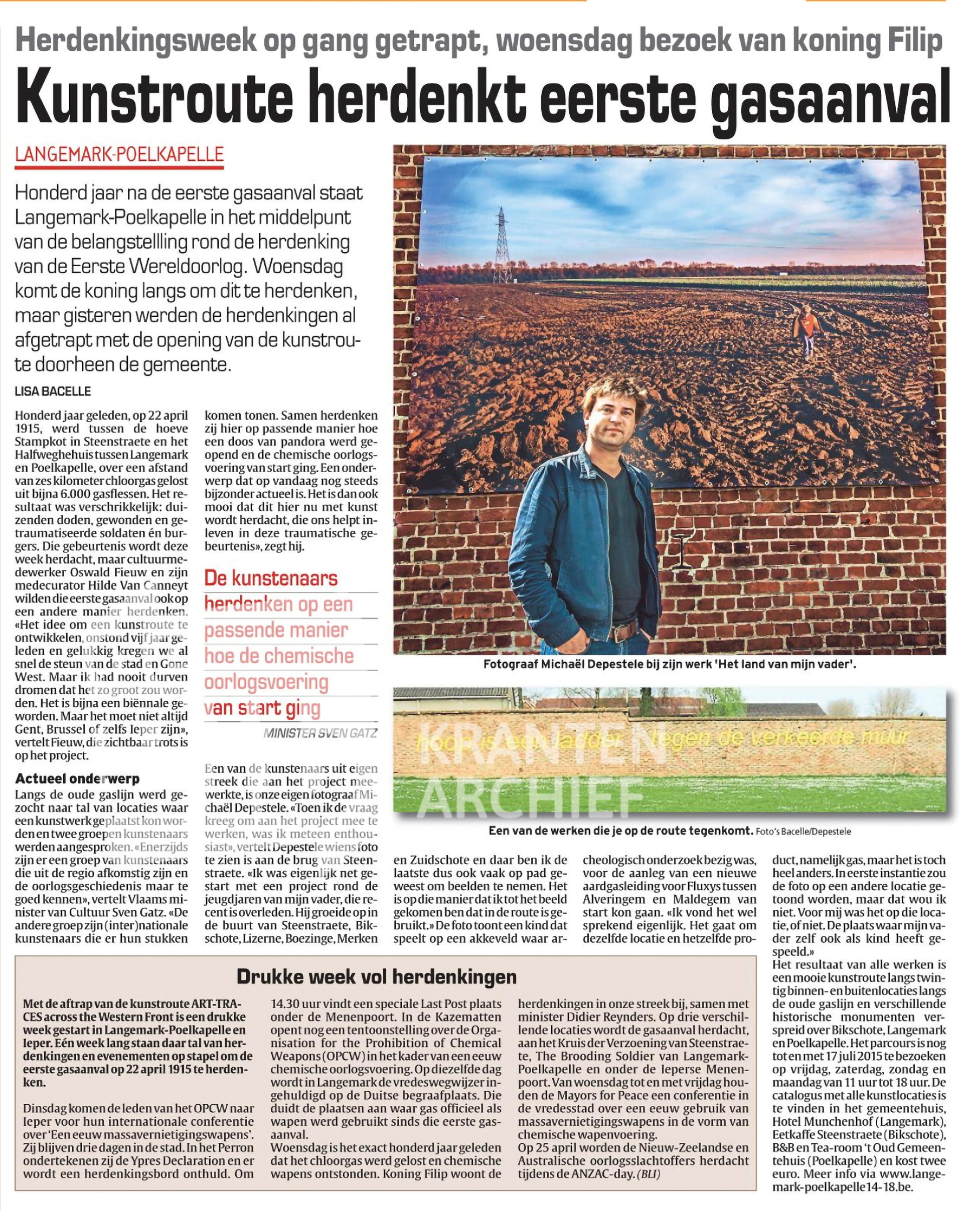 2015 - Het Laatste Nieuws - Kunstroute herdenkt eerste gasaanval
