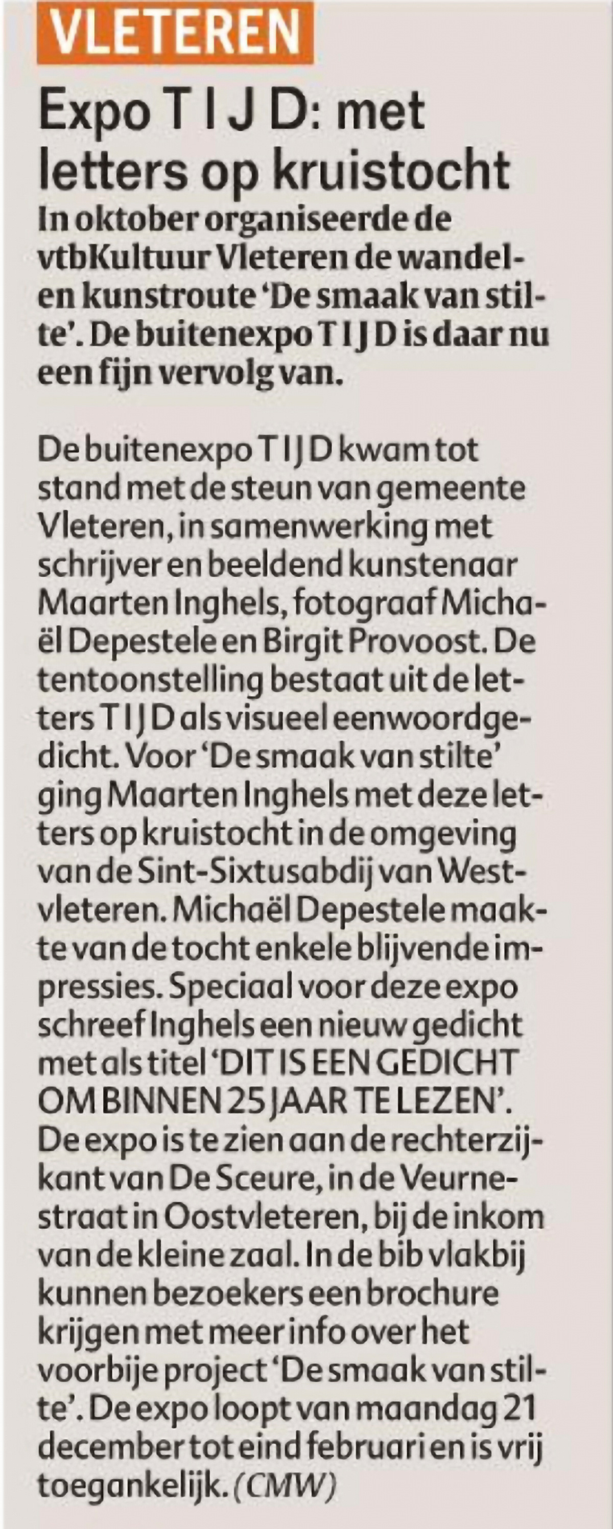2020 - Het Laatste Nieuws - Expo TIJD: met letters op kruistocht