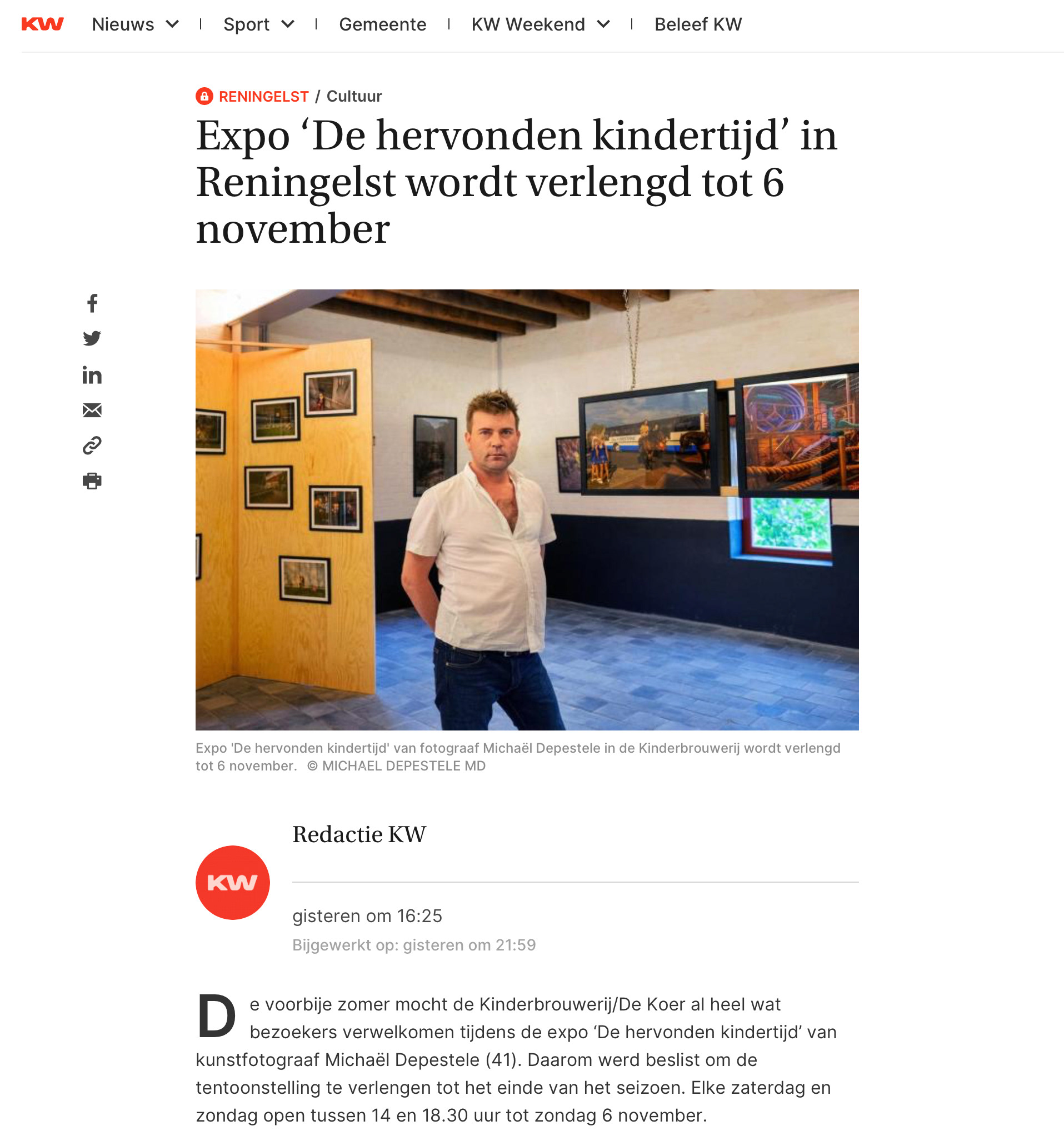 2022 - Krant van West-Vlaanderen - Expo 'De hervonden kindertijd' verlengd tot 6 november