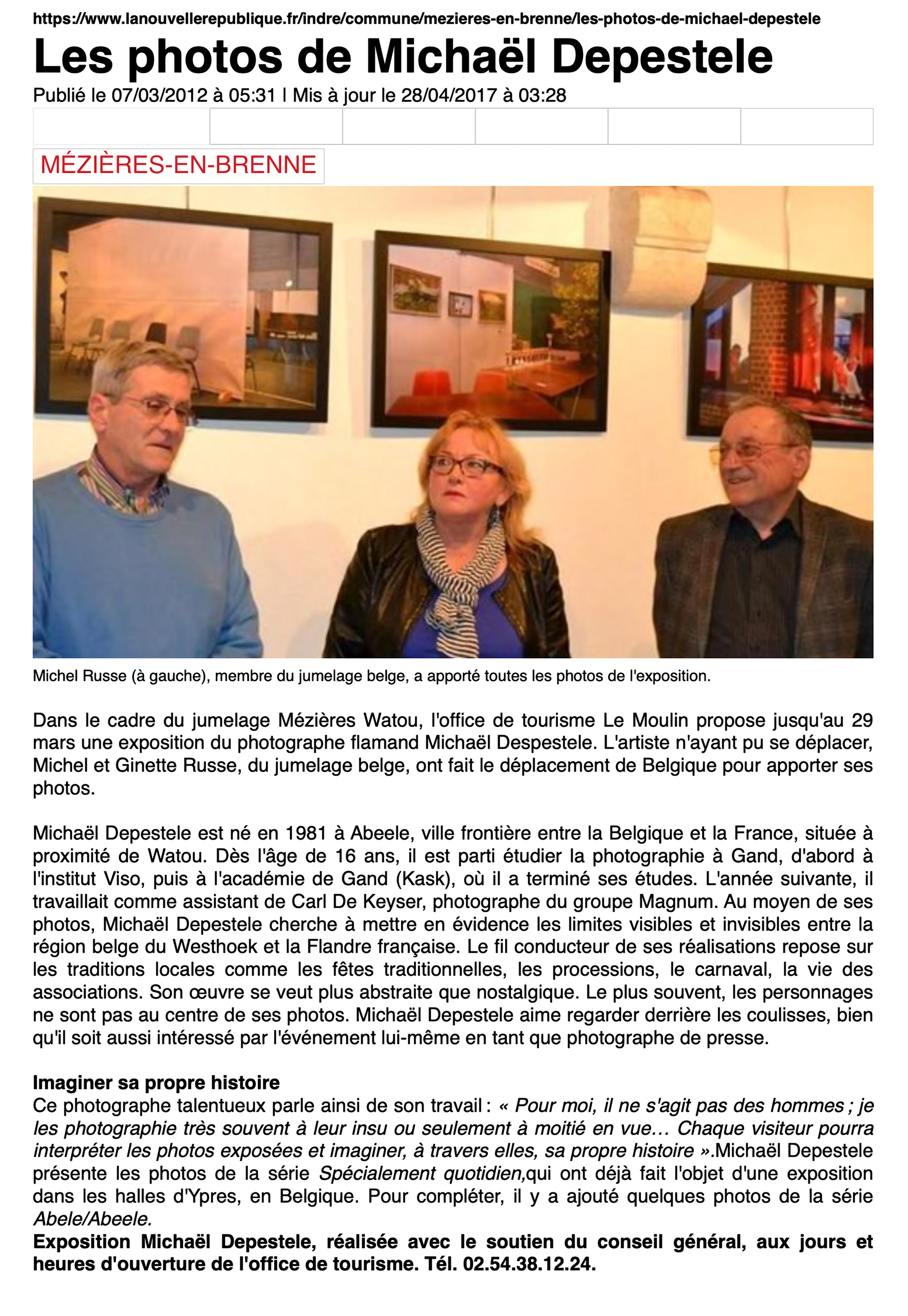 2012 - La Nouvelle Republique - Mézieres-en-Brennes - Les photos de Michaël Depestele