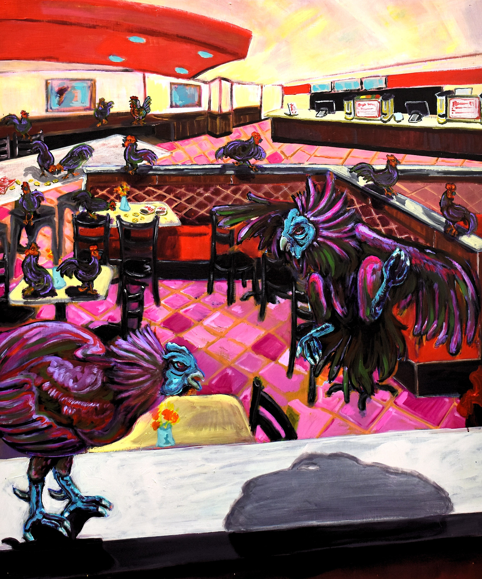 Cockfighting | Acrylic on Wood Panel | 30" x 30" | 2024