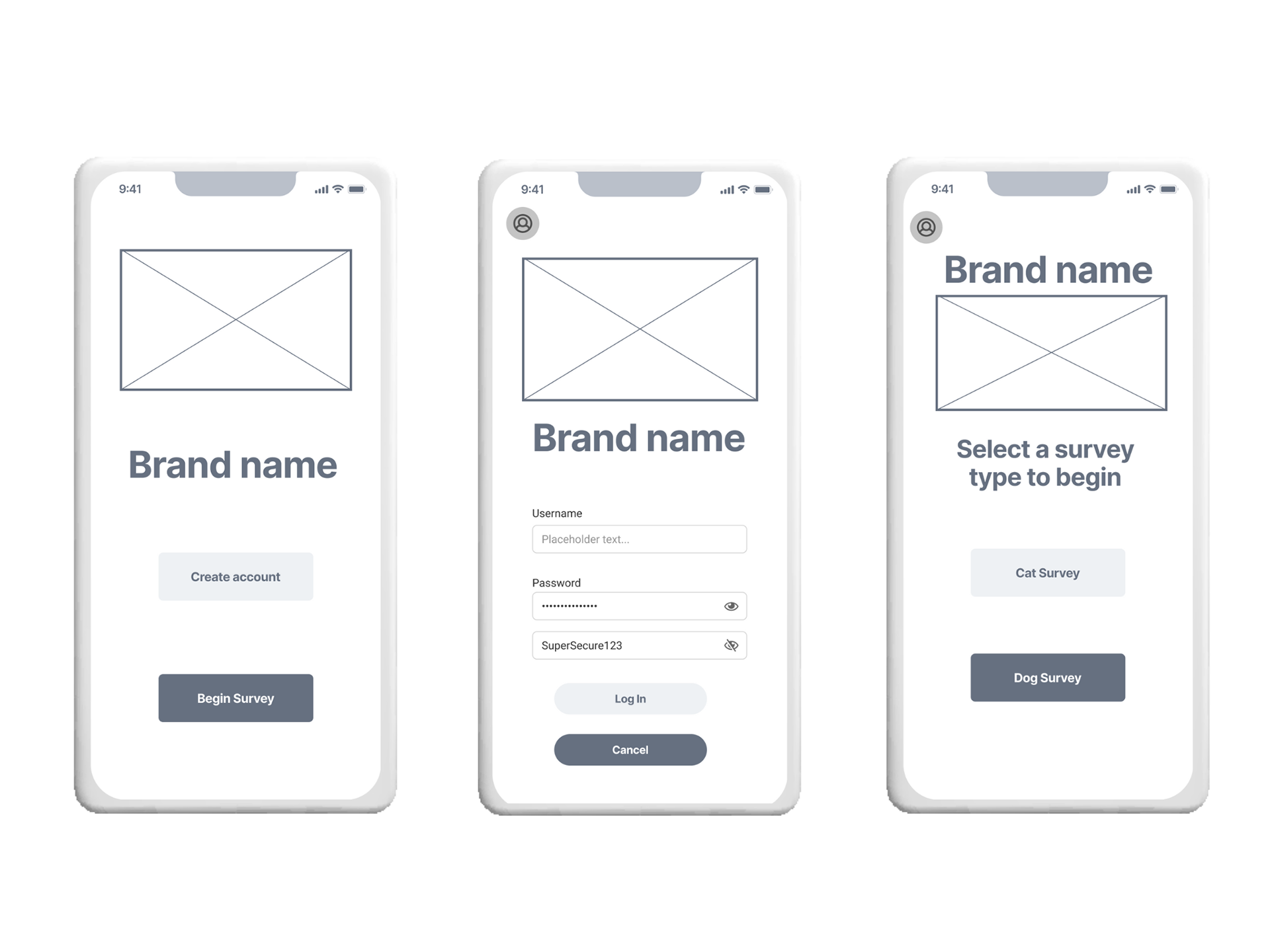 Landing page, log-in page, and survey landing page